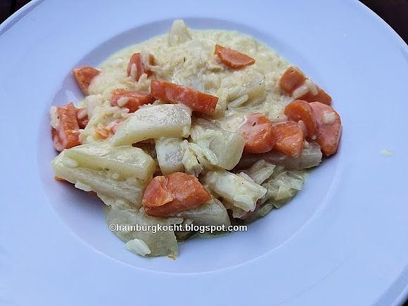 Wurzel-Kohlrabi-Pfanne mit Hähnchen
